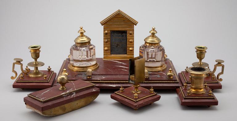 A SIX PIECE DESK SET.