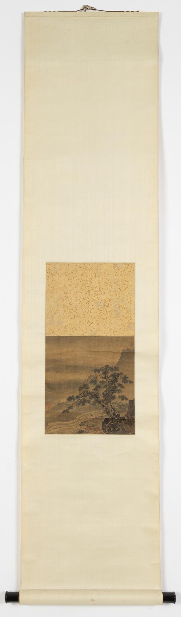 A Chinese scroll painting, ink and colour on silk laid on paper, Qing dynasty, after a Song dynasty painting.