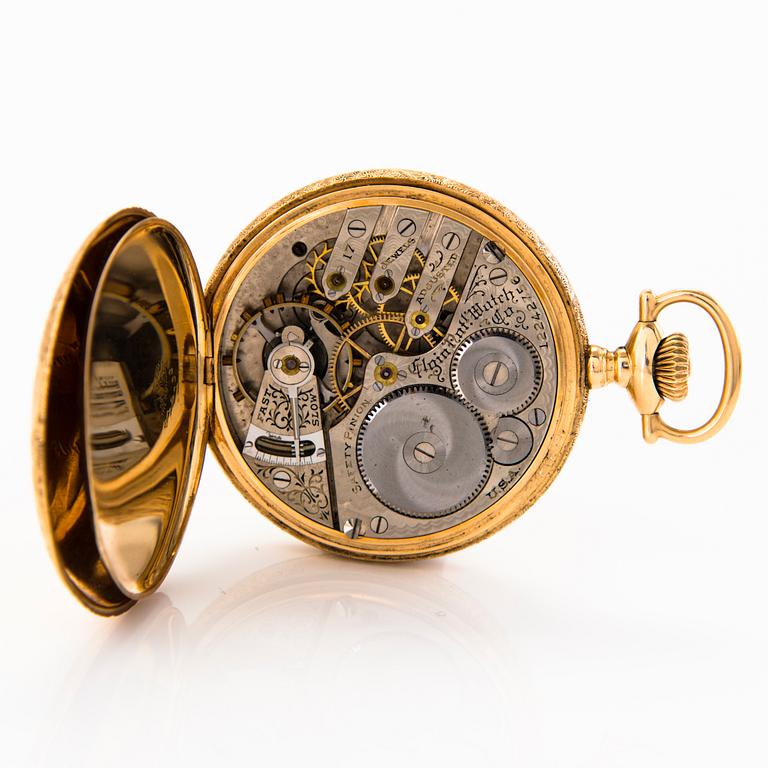 A 14K gold C.D. Peacock Keystone pocket watch with a diamond ca 0.11 ct, 47 mm.