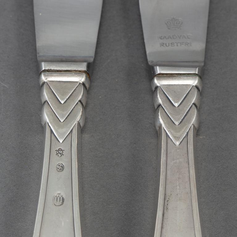 12 silver Art Déco knives, Denmark, most 1930s.