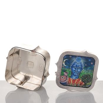 Claës Giertta, ask, Stockholm 1970, sterling, locket med gouache.