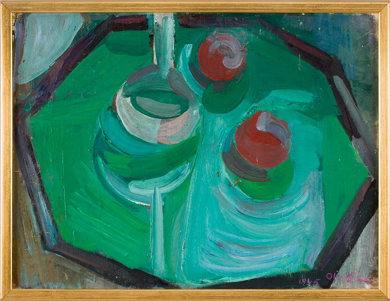 OLLE PETTERSSON, olja på pannå. Sign och dat 1945.