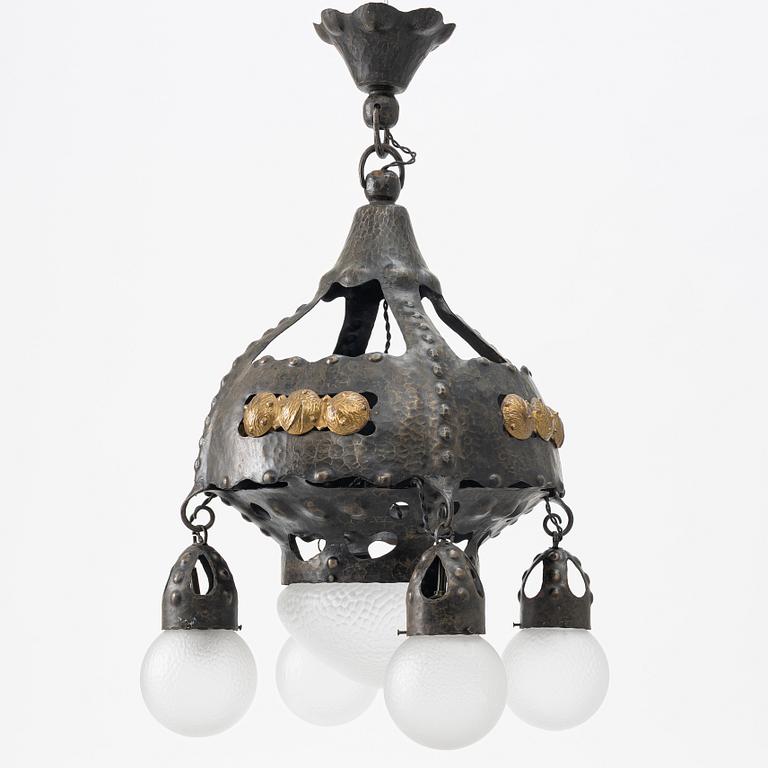 An Art Nouveau ceiling lamp, Böhlmarks, circa 1900.