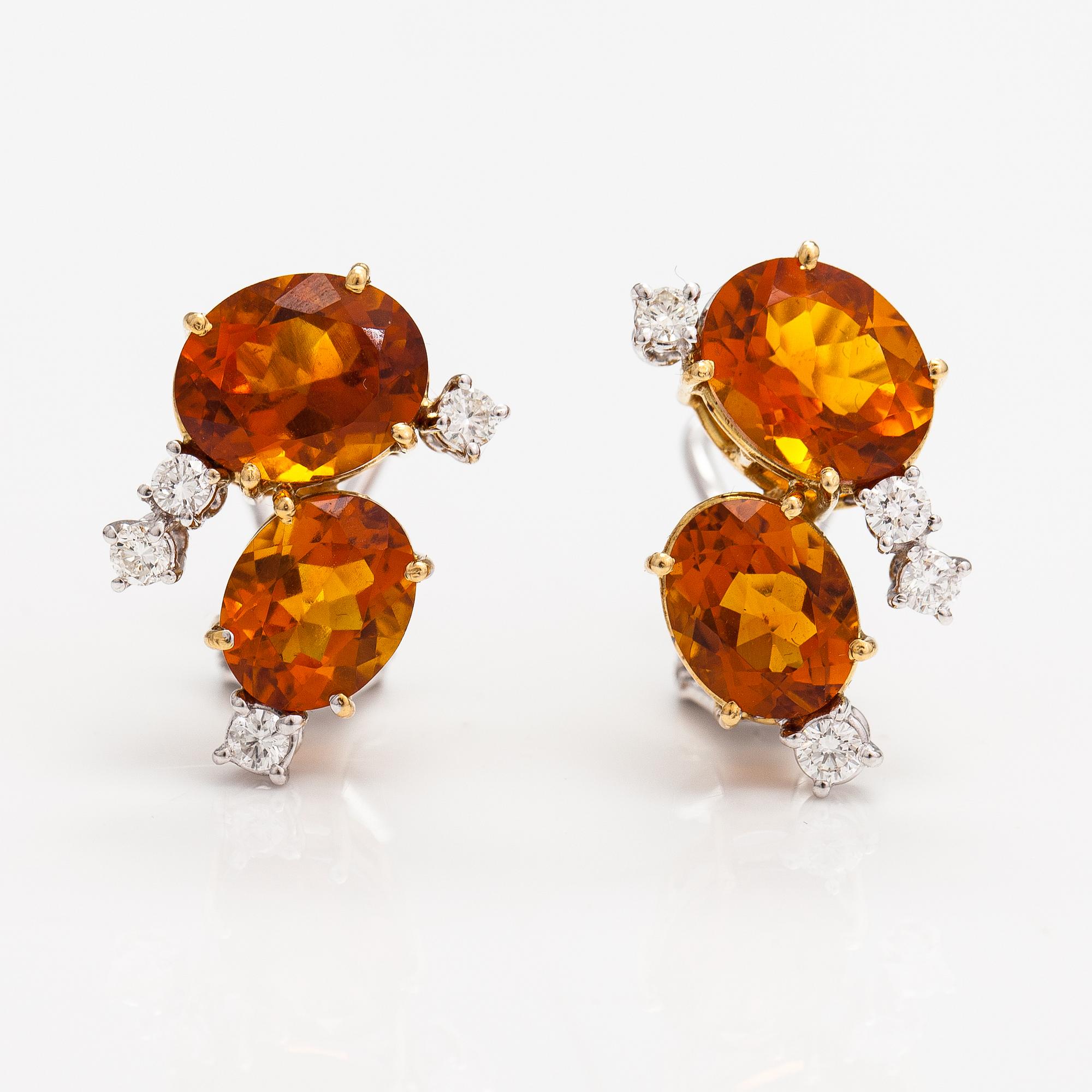 Kaulakoru ja korvakorupari, 18K kultaa, sitriineja ja timantteja n. 3.91 ct yht. Italia.