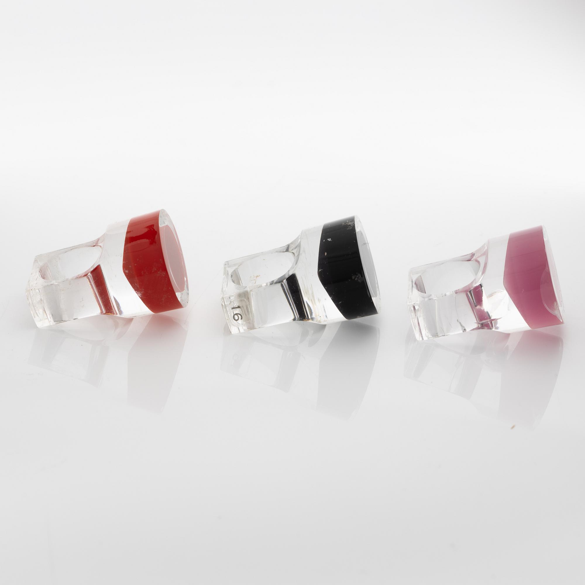 Siv Lagerström, three acrylic plastic rings, 1970s.