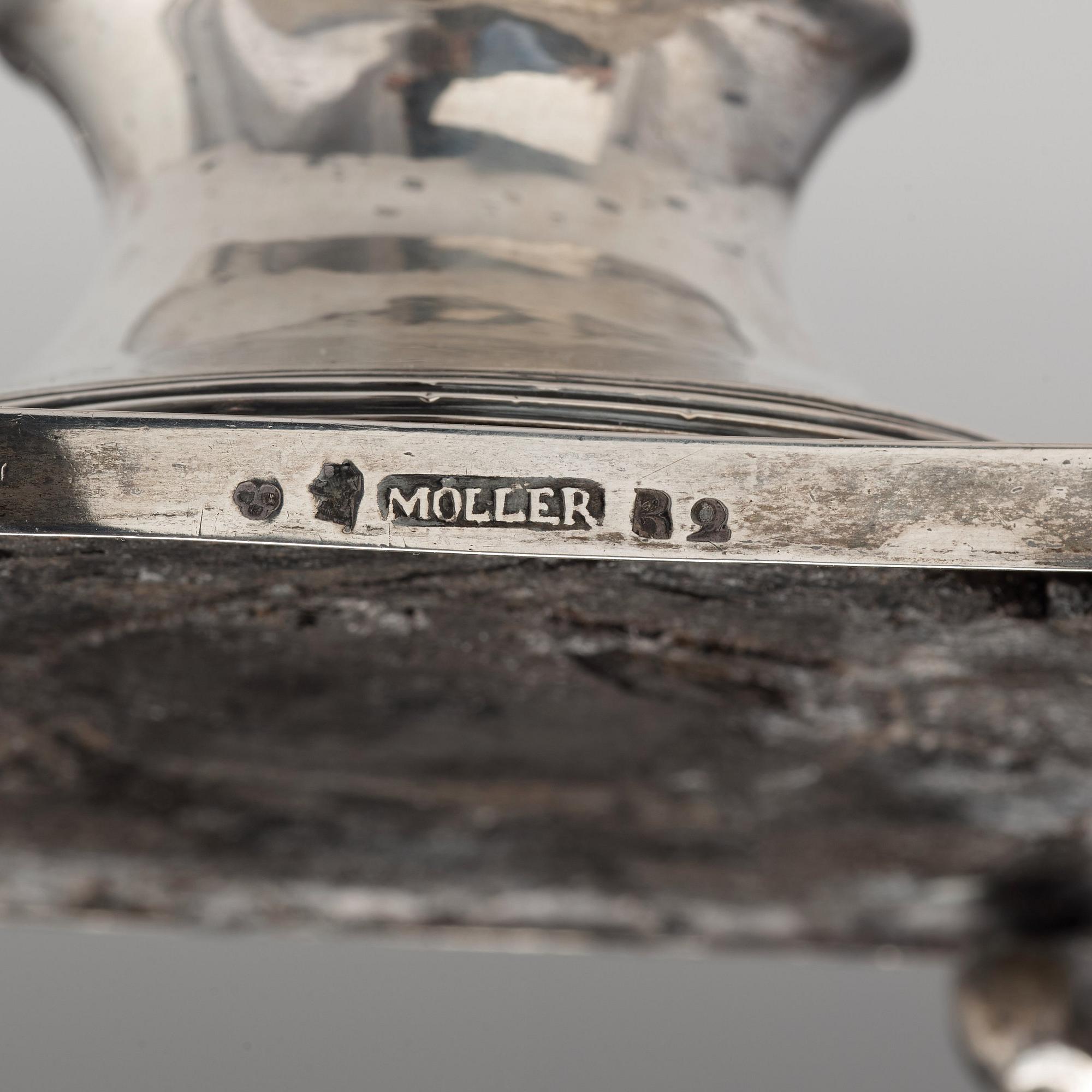 A pair of Swedish 18th century silver candlesticks, marks of Jacob Möller, Malmö 1799.