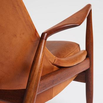 Ib Kofod-Larsen, a teak and cognac coloured leather 'Sälen' easy chair, Olof Perssons Fåtöljindustri (OPE), Sweden, 1950-60s.