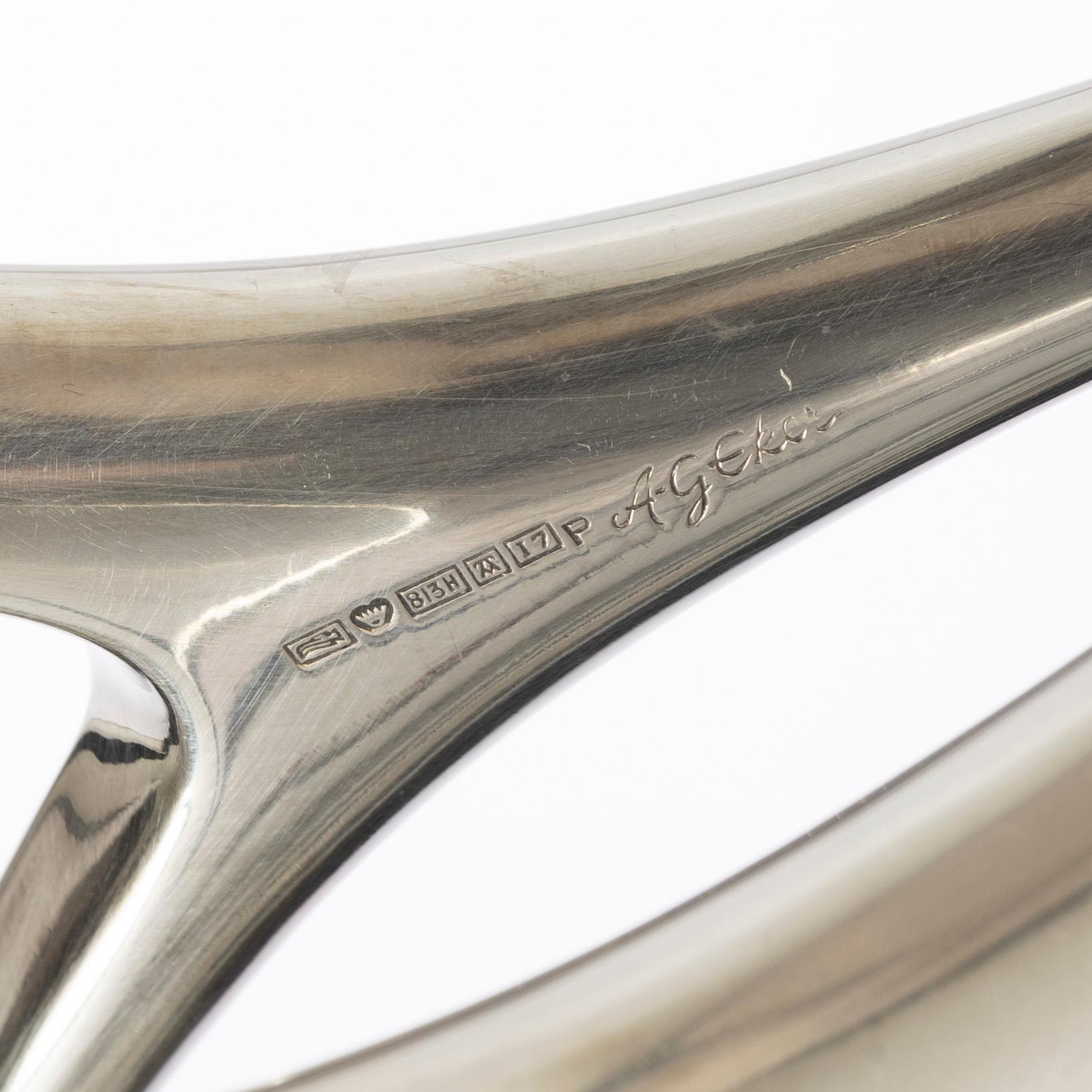 Anna-Greta Eker, ljusstakar, ett par, silver, Auran Kultaseppä Oy, Åbo, 1962.