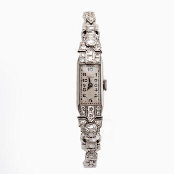 WRISTWATCH Opera, 18k whitegold, old-cut diamonds approx 1 ct, approx 15 x 8 mm, manual.
