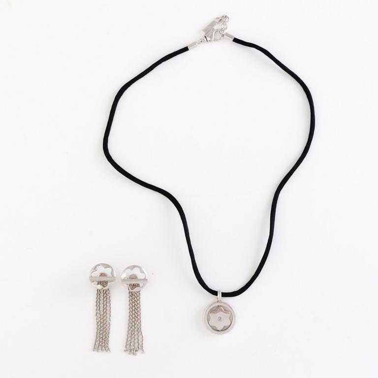 MONTBLANC, halsband med liten diamant och örhängen, "Star collection", silver.