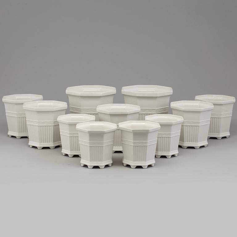 Eleven Swedish porcelain plant pots, Prins Eugen, 'Waldemarsudde', Rörstrand.