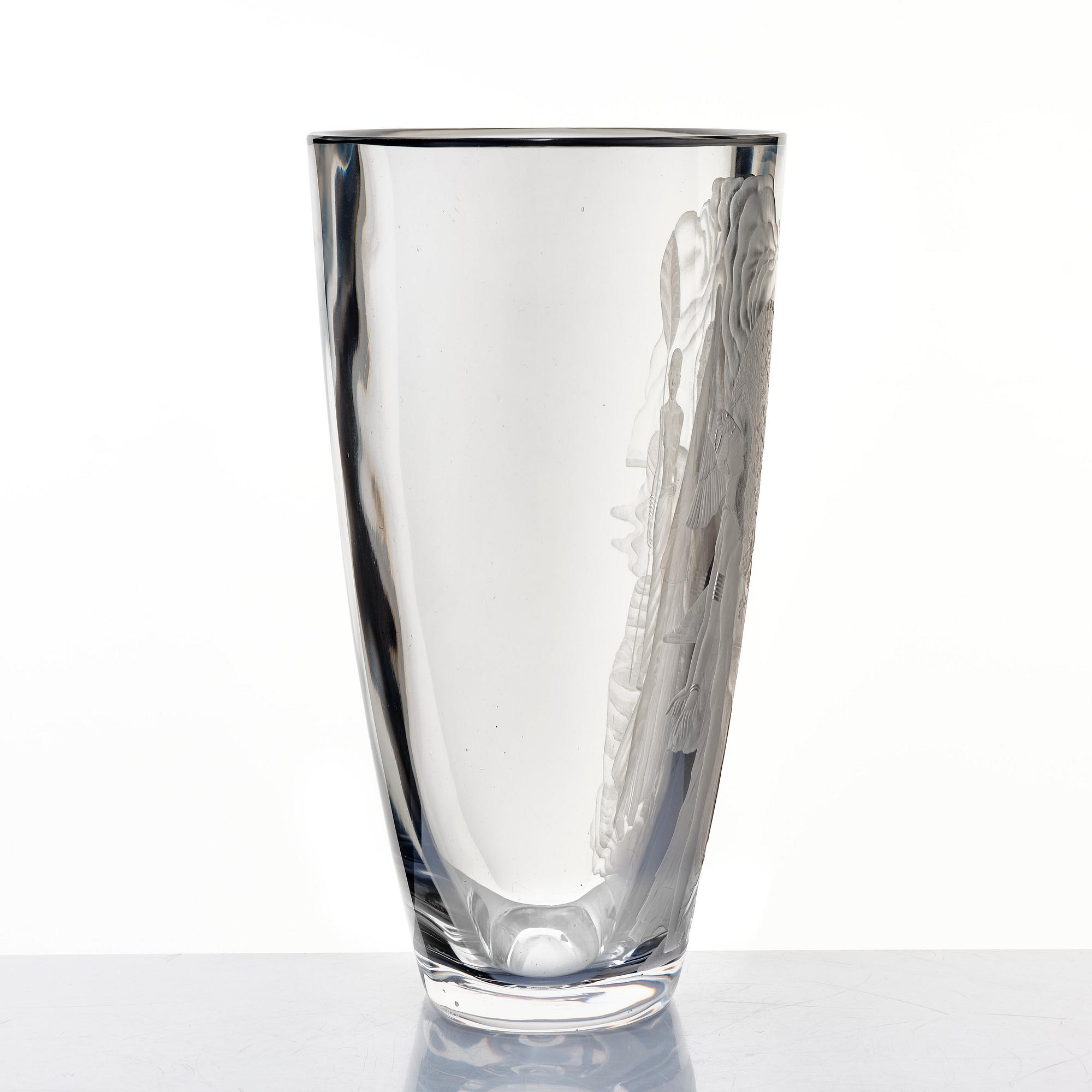 Simon Gate, an engraved glass vase, Orrefors, Sweden 1947, engraved by Arthur Diessner.
