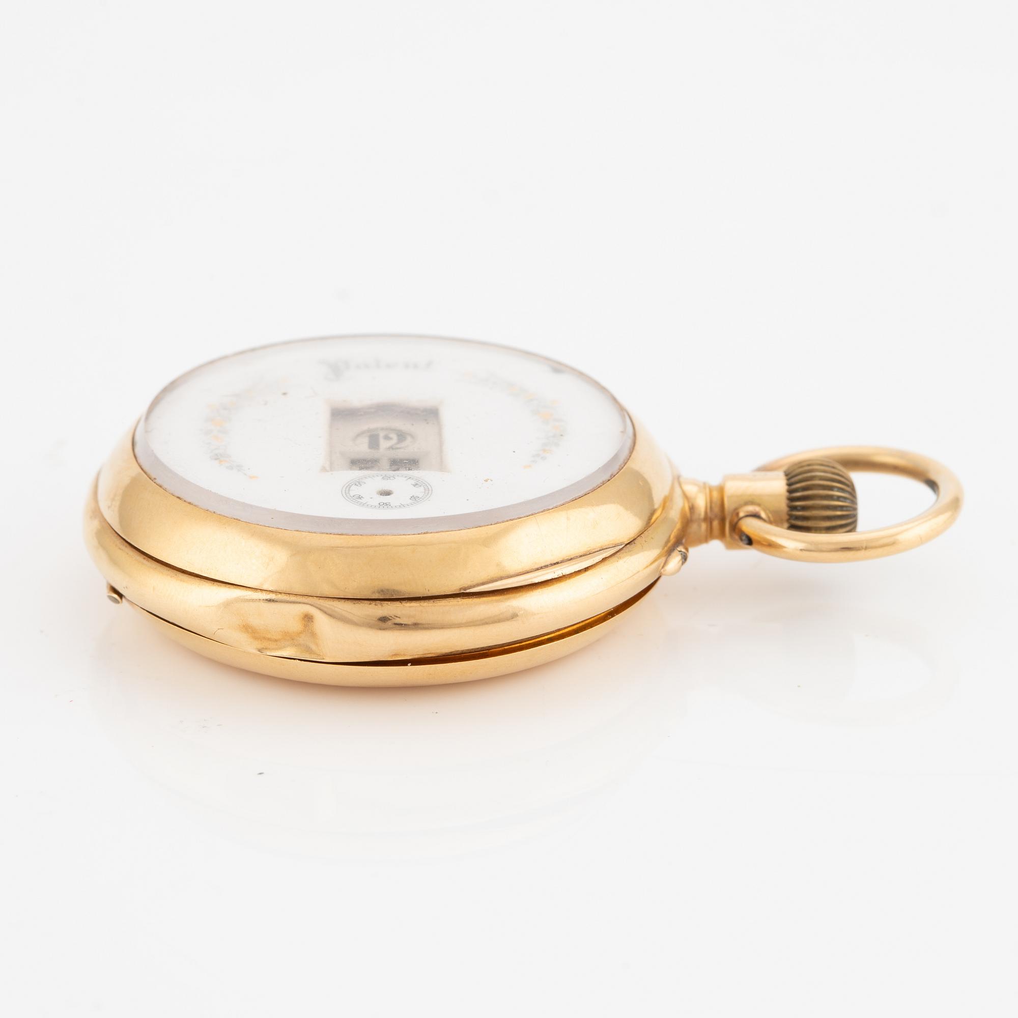 Pocket watch, 18K gold, "digital", 51.5 mm.