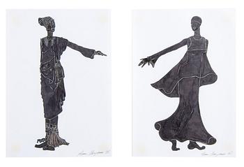 Anna Bergman, 14 silhouette costume sketches.