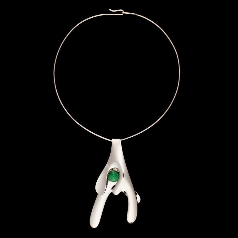 Elis Kauppi, A NECKLACE, sterling silver, aventurine quartz, Kupittaan Kulta 1972.