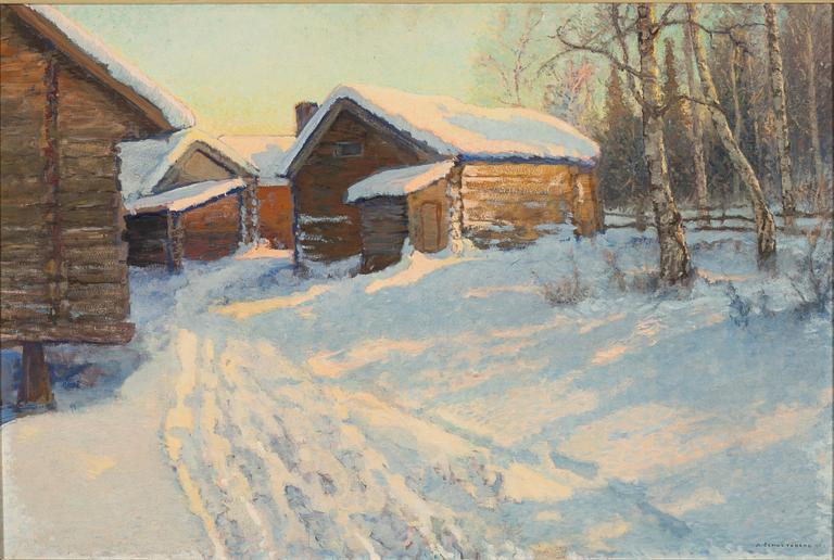 Anshelm Schultzberg, "Vinterdag vid insnöad fäbod - Moratrakten Dalarna 1941".