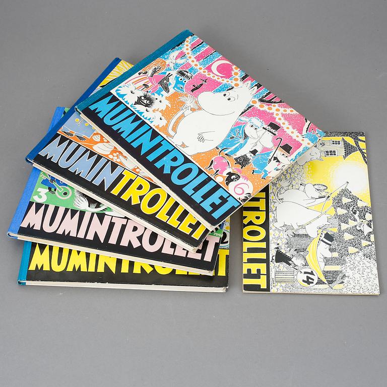 BÖCKER, 5 st, "Mumintrollet" serieform, Tove Jansson & Lars Jansson, ej komplett mellan 1957-1971.