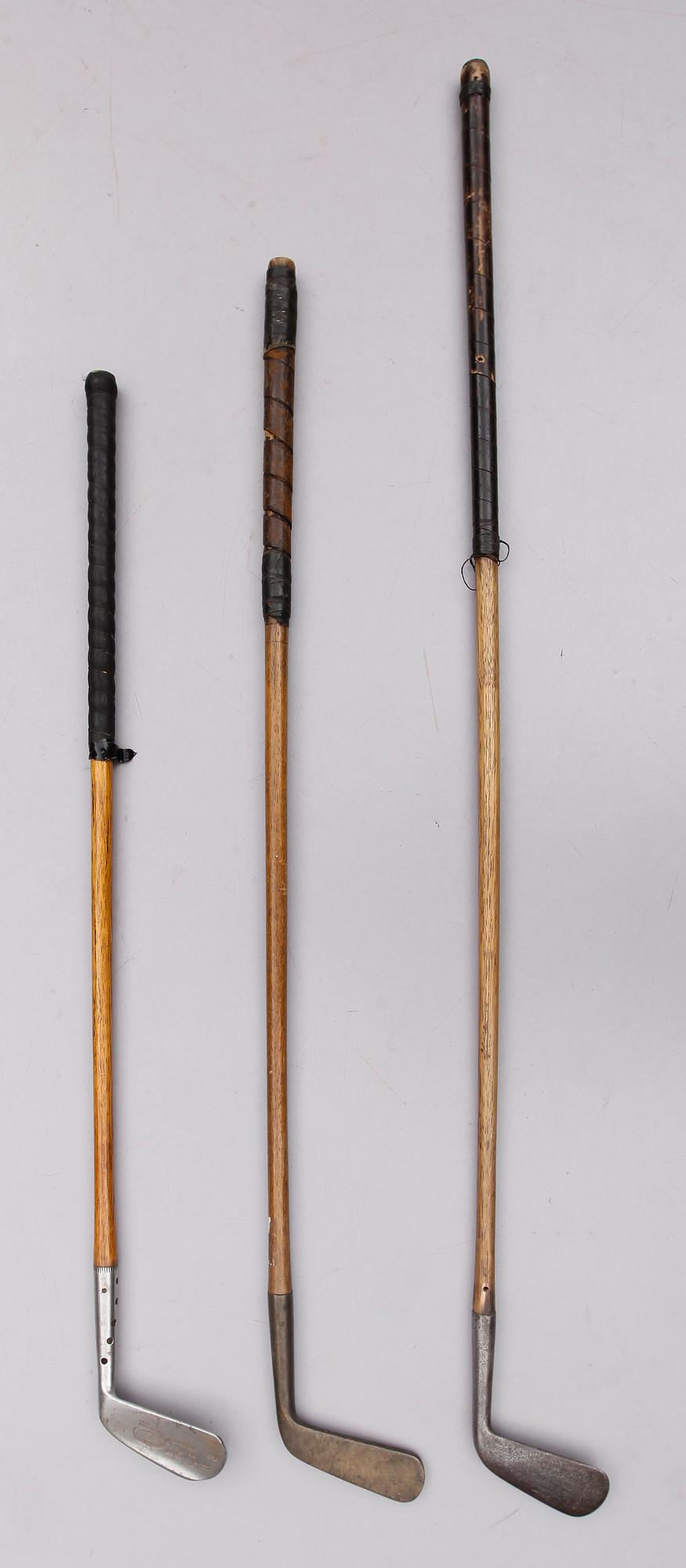 GOLFKLUBBOR, 3 st, tidigt 1900-tal.