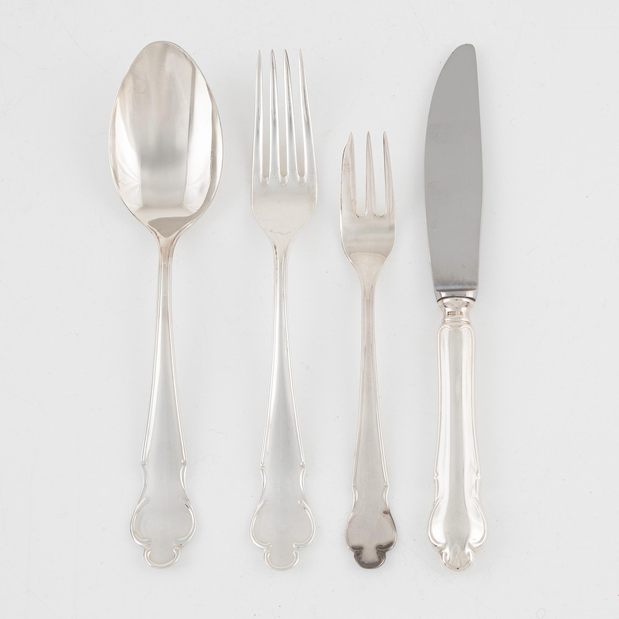 Bestickservis, 48 delar, silver, modell Disa, MGAB/MEMA, Lidköping, 1978-90.