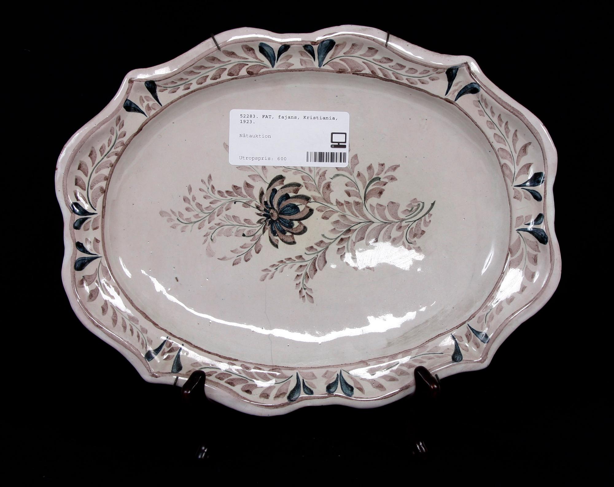 FAT, fajans, Kristiania, 1923.