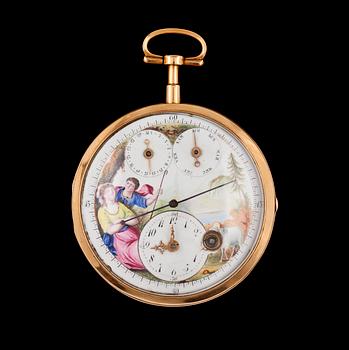 A gold kalender pocket watch, Switzerland, c. 1810.