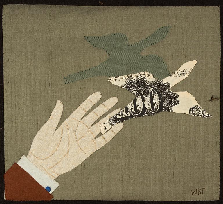 Wibeke Beck-Friis, collage in textile, signed WBF.