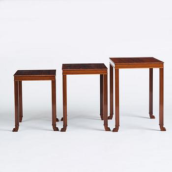 Axel Einar Hjorth, a set of three occasional palisander tables, "Caesar", ordered as a special commission, Nordiska Kompaniet, Sweden 1937.