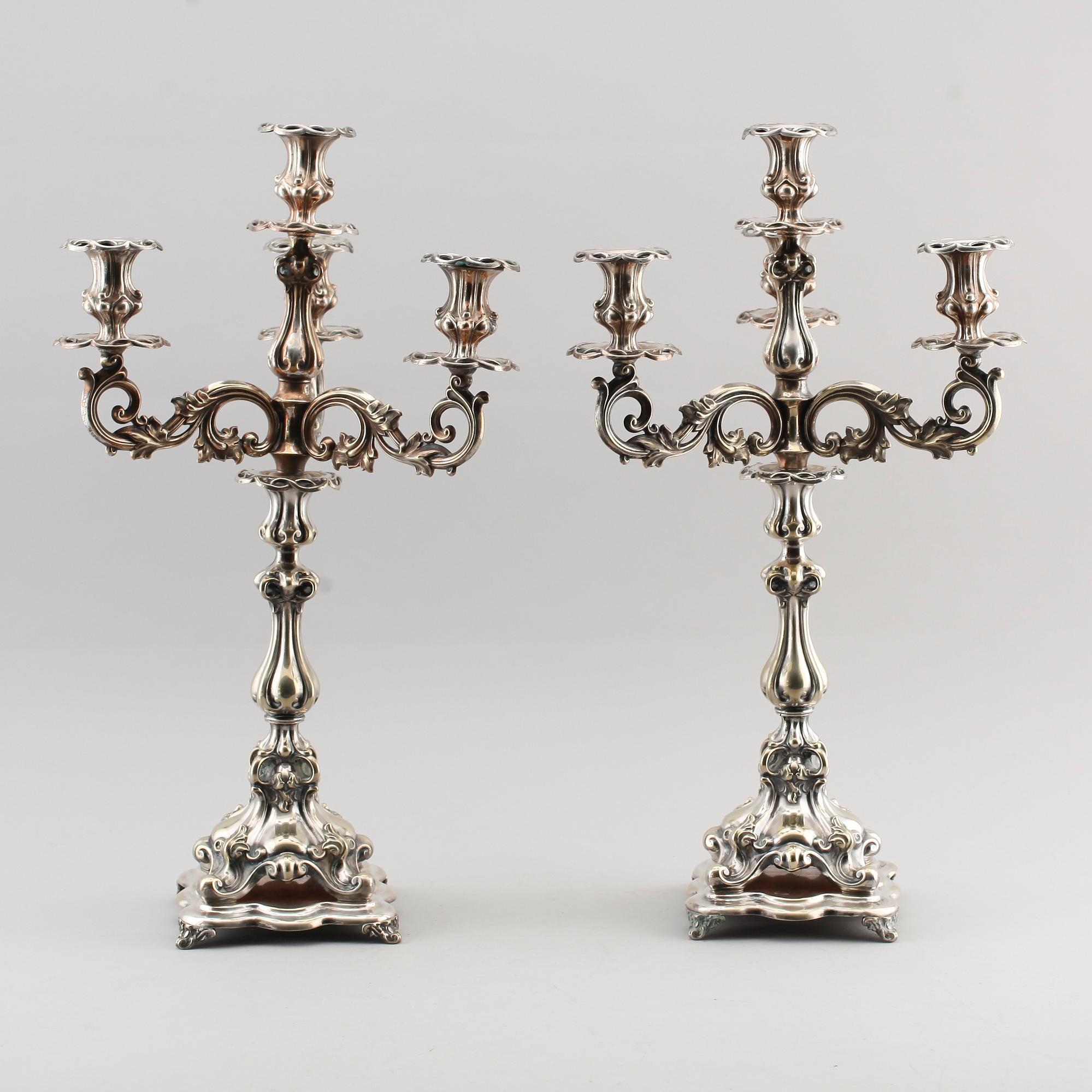 KANDELABRAR, 1 par, nysilver, AG Dufva, Stockholm, sent 1800-/tidigt 1900-tal.