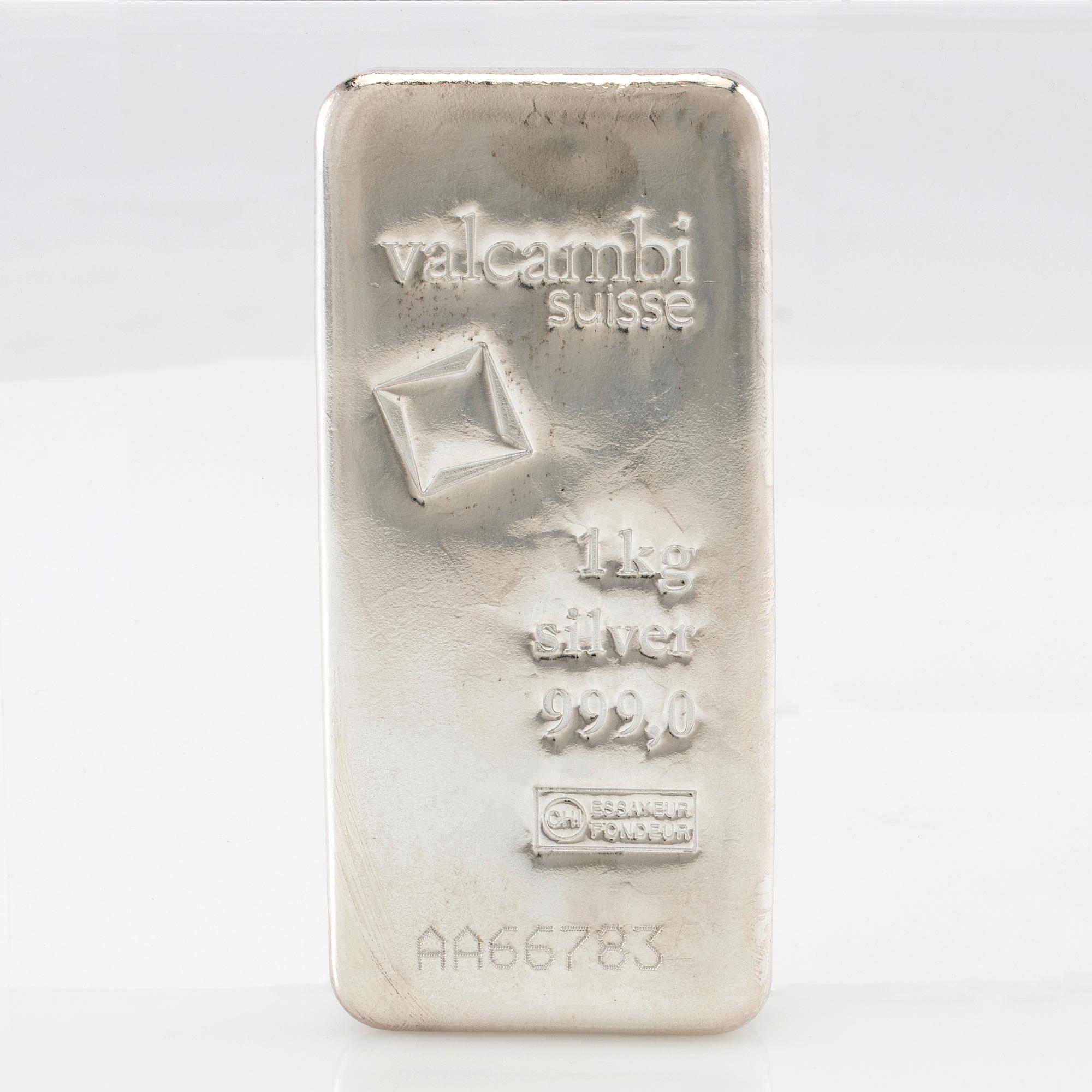Silver bar 1kg 999 Valcambi Suisse.