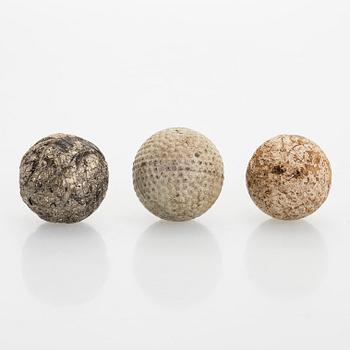 Golf balls, 3 pcs, turn of the 20th century.