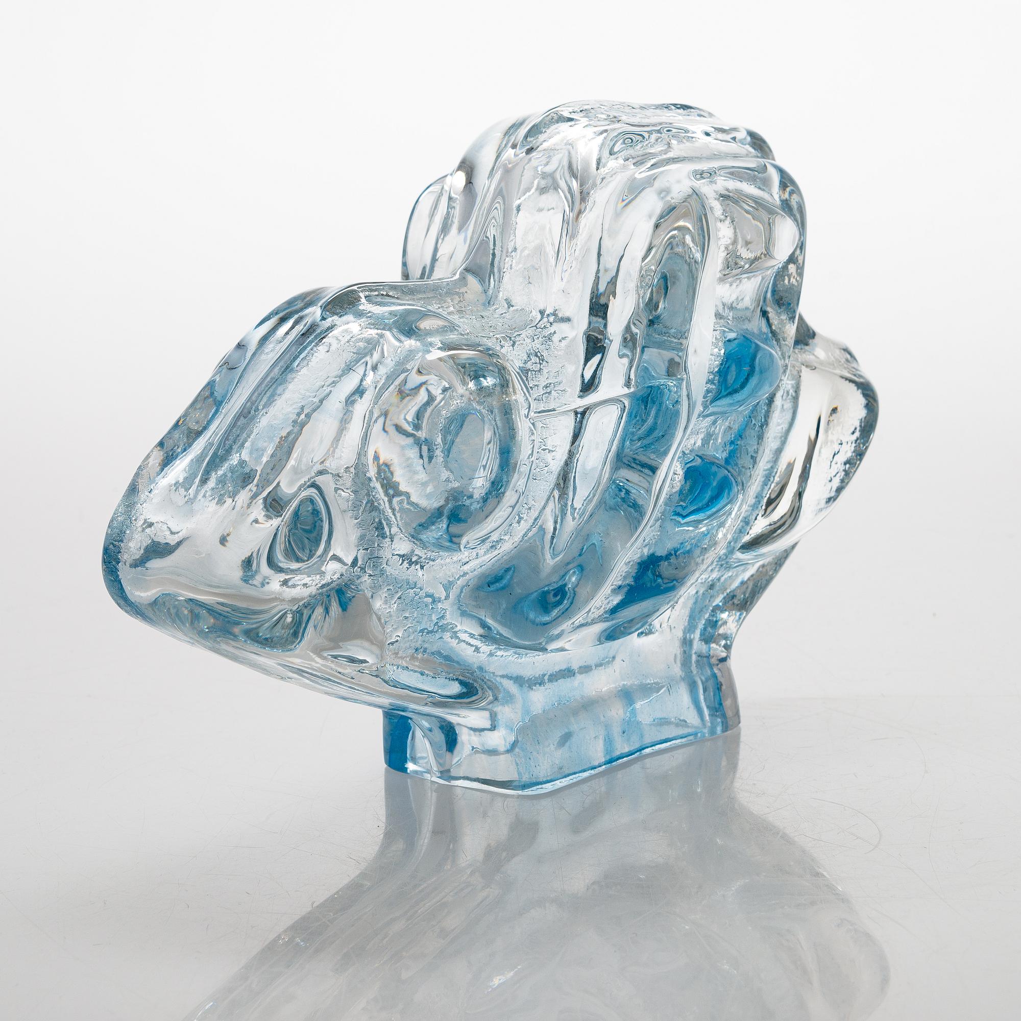 Helena Tynell, skulptur "Fågel" ur serien Noaks ark, signerad Helena Tynell Riihimäen Lasi Oy.