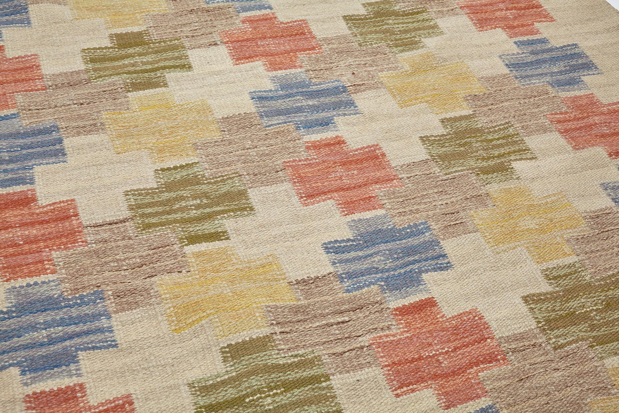 Swedish design, a carpet, knotted pile in relief, ca 178,5-179,5 x 137-140,5 cm, signed and dated at the back: SKLH 1944.