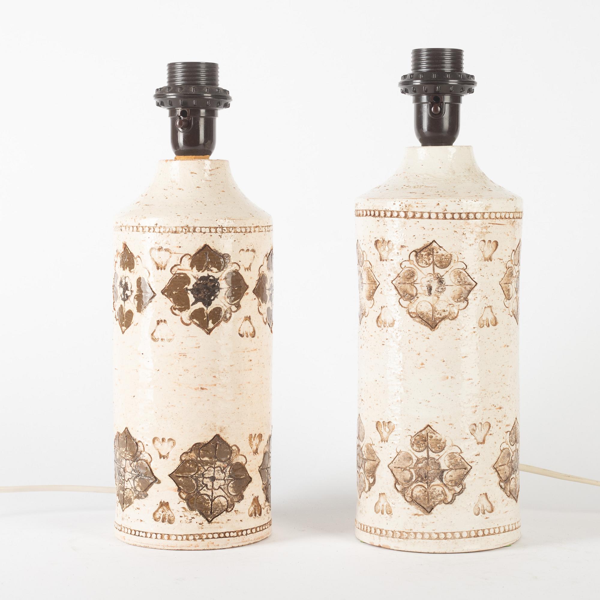 Bordslampor, ett par snarlika, Bitossi för Bergboms, 1900-talets andra hälft.