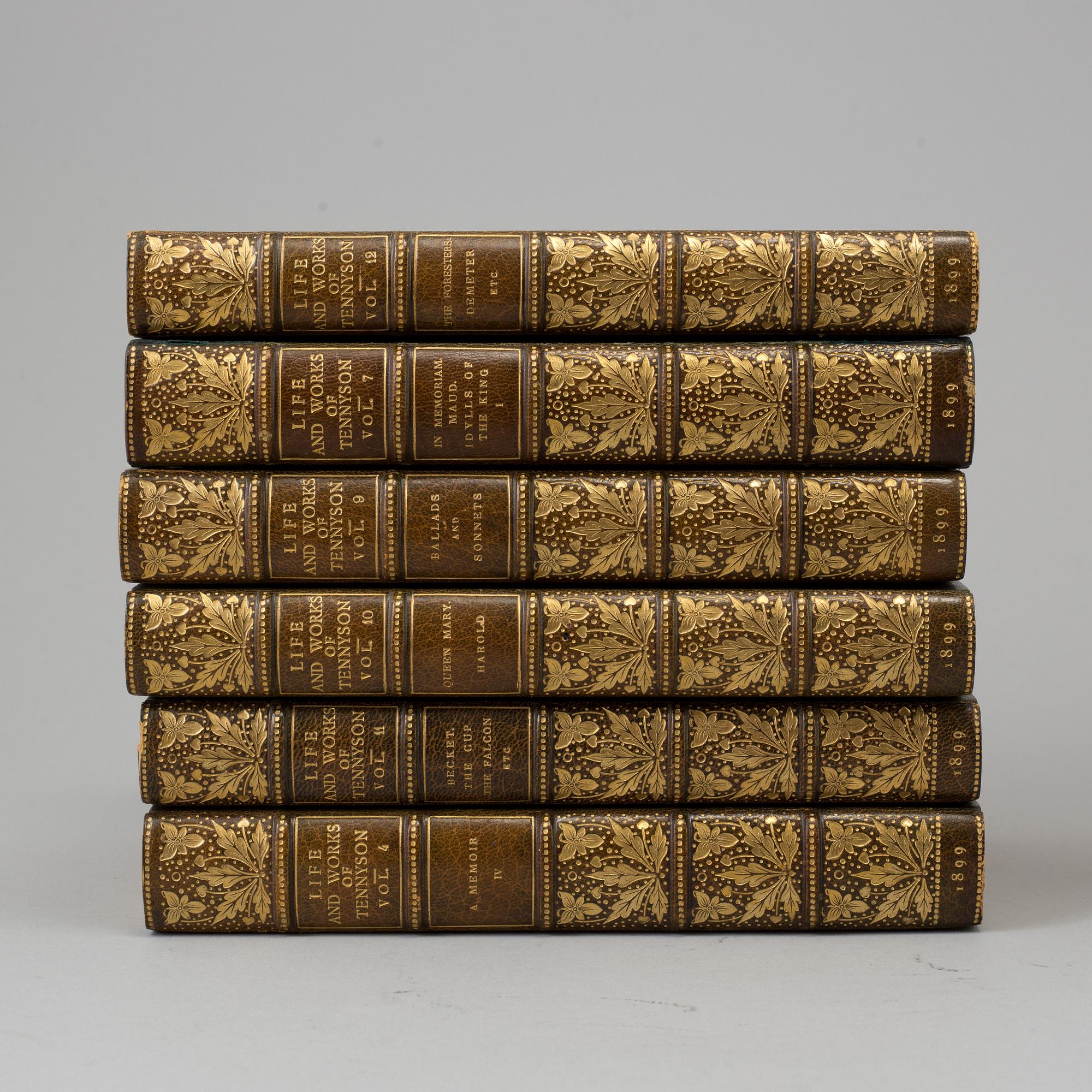 A set of 12 books,  "Life and works of Tennyson", Alfred Lord Tennyson a Memoir by his son. 1898-1899.
