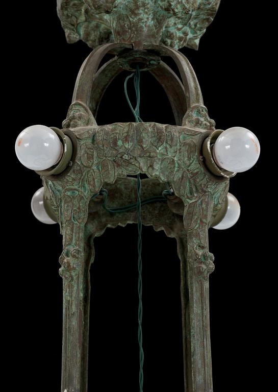 A patinated brass ceiling lamp attributed to Alice Nordin, Böhlmarks, Stockholm 1910's-20's.