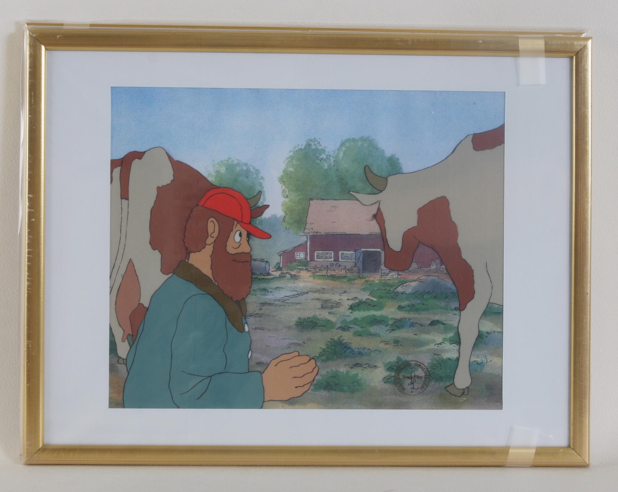 ORIGINALCEL, 4 st, ur "Pelle Svanslös", blandteknik, Team Film, sign SL.