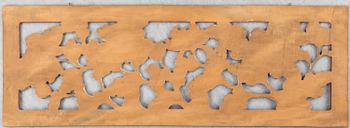 Two Japanese curtains and a wooden panel, 20th Century.