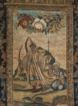 BRODERI. Korsstygn och petit point. 267,5 x 162,5 cm. Sannolikt England, omkring 1700.