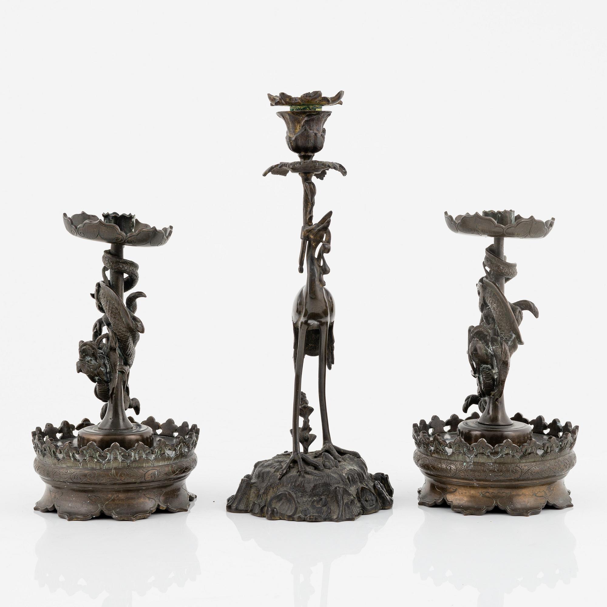 Ljusstakar, 3 st, Japan, omkring år 1900.