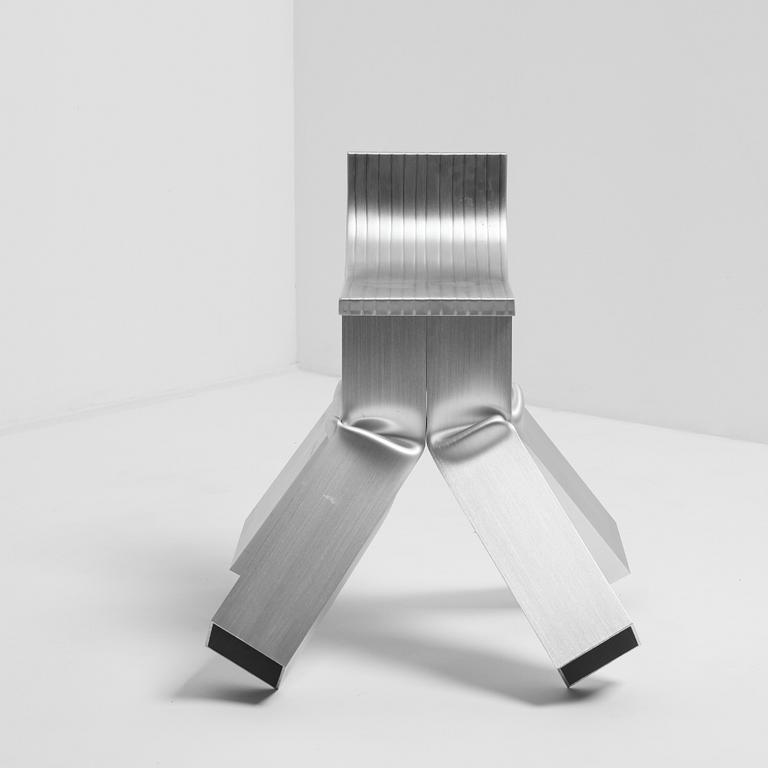 David Taylor, a unique stool, "Aluminium Stool (Banjo)", Studio Mellösaverken, Sweden, 2025.