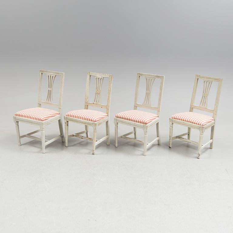 A set of four late gustavian chairs, Lindome, early 1800s.