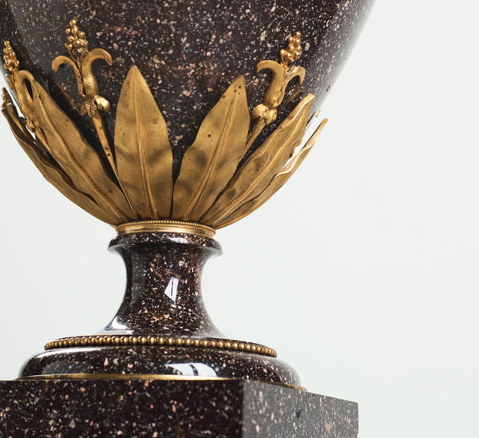 A late Gustavian circa 1800 porphyry and ormolu Vase by Court bronze chaser and gilder F.L. Rung (1758-1837) not signed.