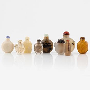 Nine snuff bottles, China, 20th century.