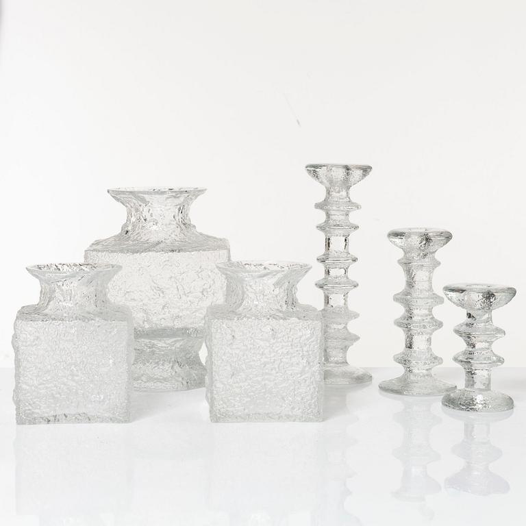 Timo Sarpaneva, a set of 3 vases and 3 candlesticks, Iittala, Finland.