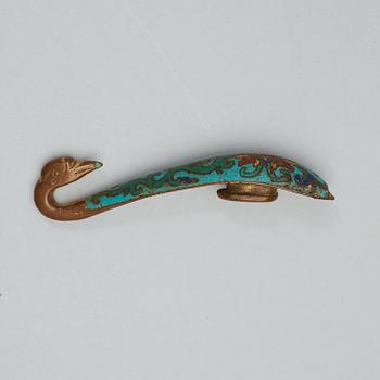 A cloisonné belt hook, Ming dynasty (1368-1644).