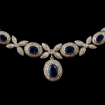 A diamond, total gem weight circa 2.17 ct,  and sapphire necklace.