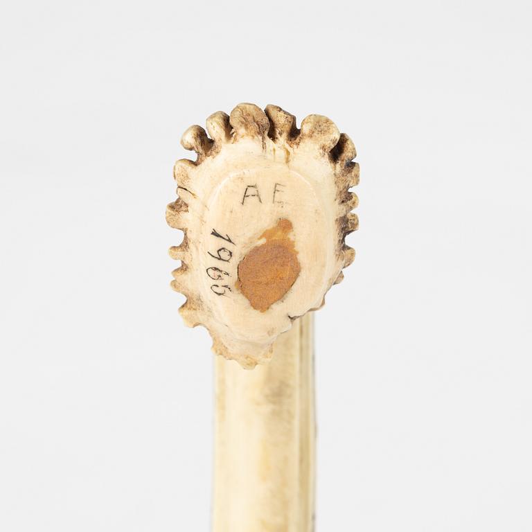 Anton Enarsson, a reindeer horn, birch and pewter walking stick, signed AE and dated 1965.