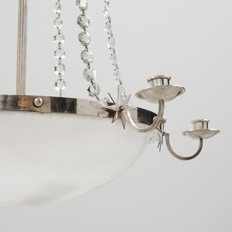 An Elis Bergh silver plated Swedish Grace chandelier, C.G Hallberg, Stockholm 1920-30's.