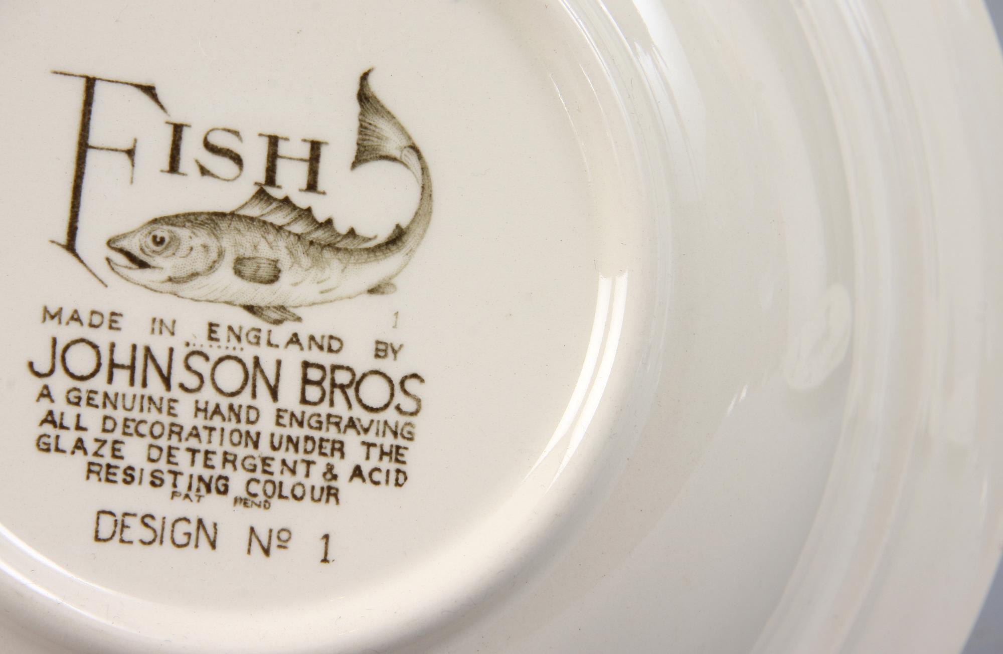 FISKSERVIS, 14 delar, flintgods, Johnsons Bros. England.