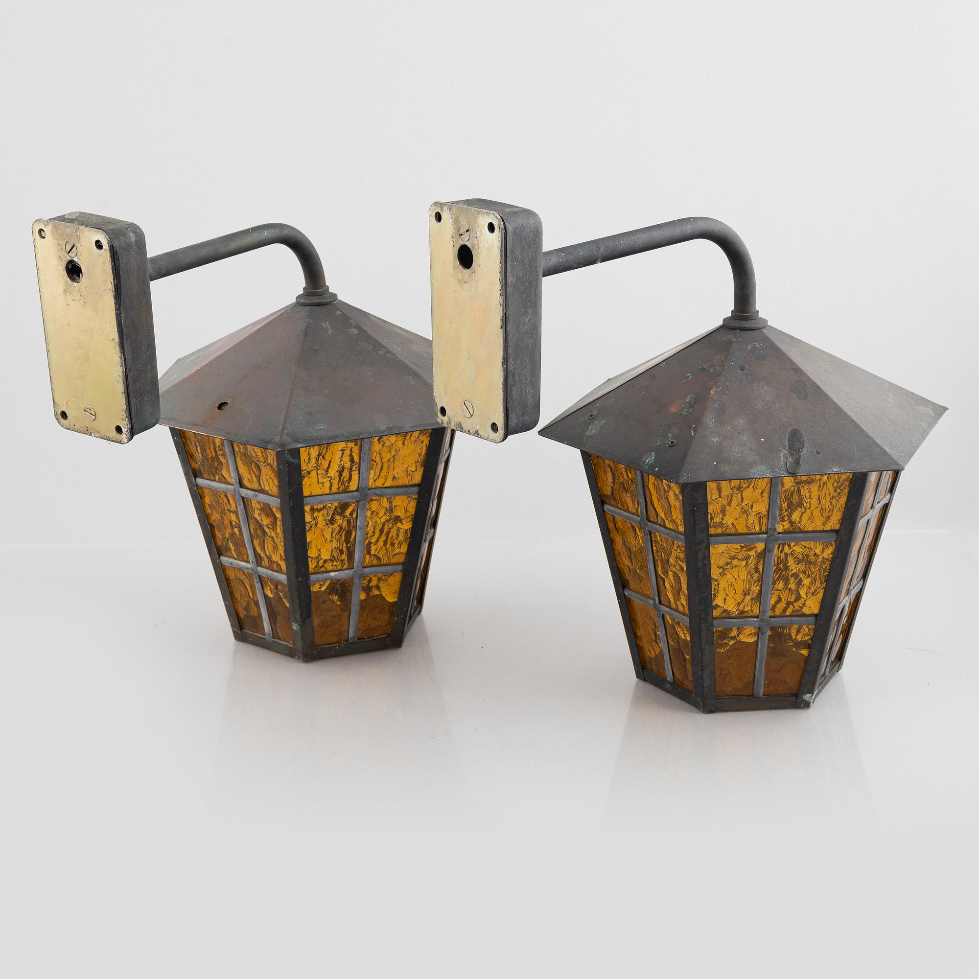 Outdoor lighting, three lamps, likely 1970s.